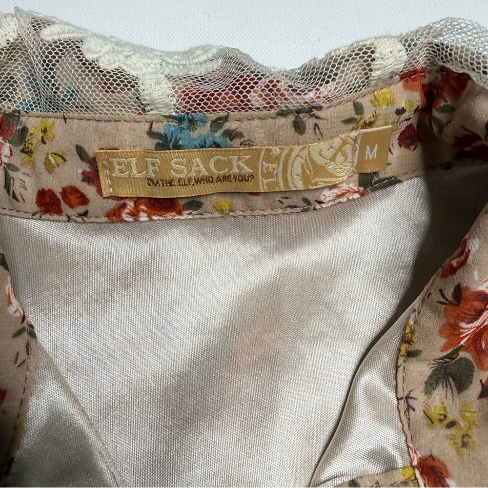 ELF SACK Floral Pleated Lolita Coquette Lace Collar Collared Dress - Picture 3 of 3